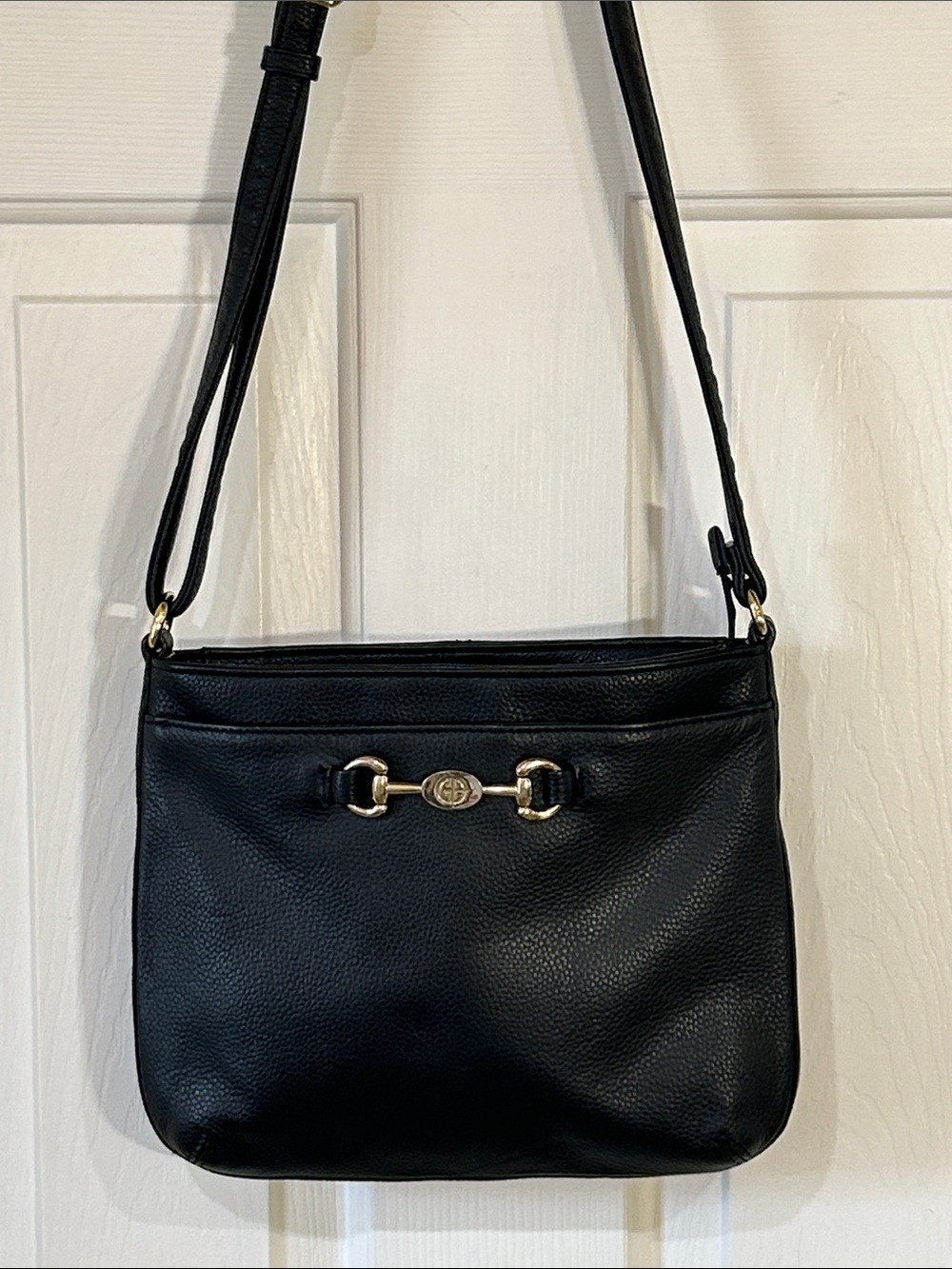Giani Bernini Black Pebbled Leather Shoulder Bag with Gold Horsebit Accent - Picture 4 of 14